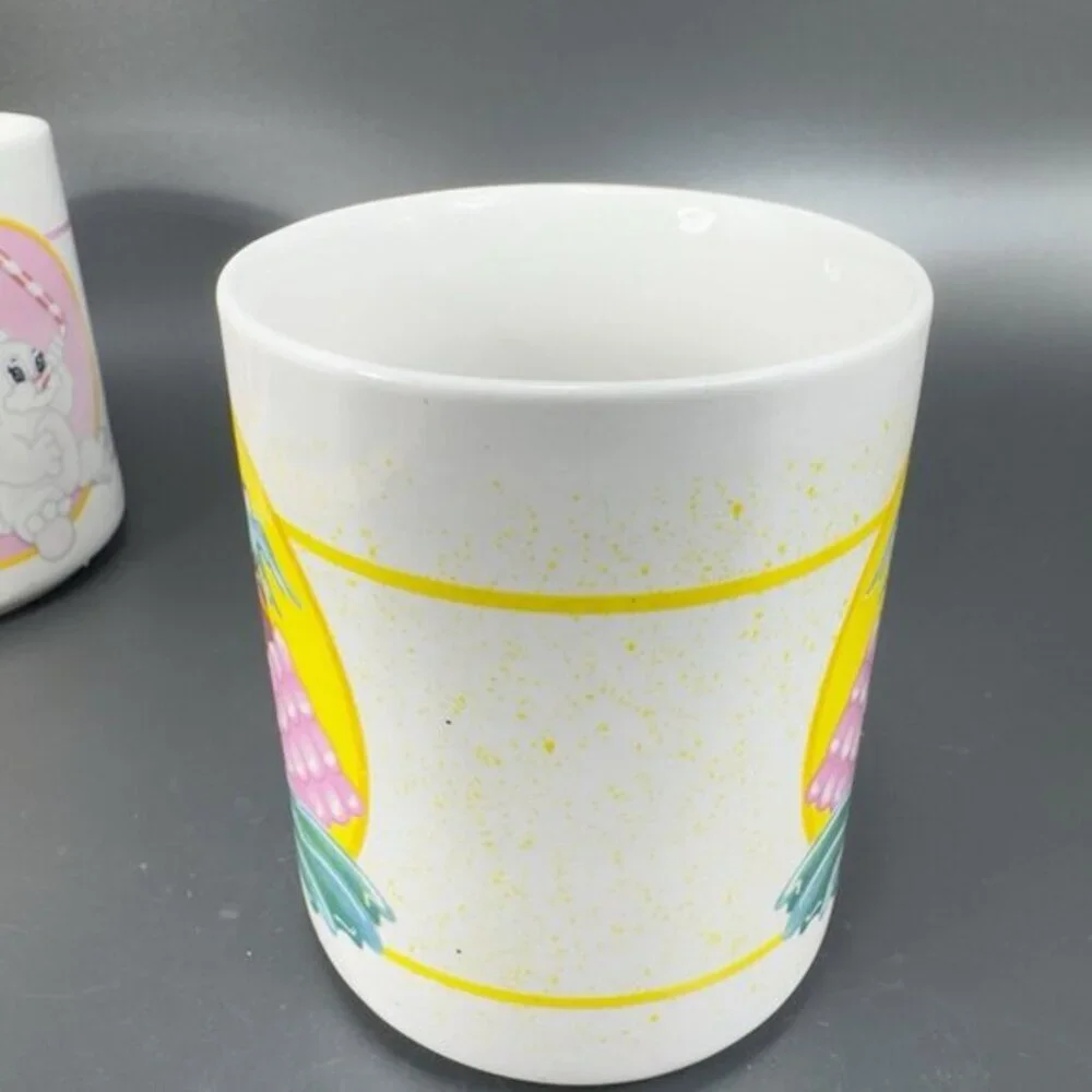 1980s Mug Cup Kitsch Colorful Bunny Rabbit Drinking Float Ceramic Mugs Cups Set2